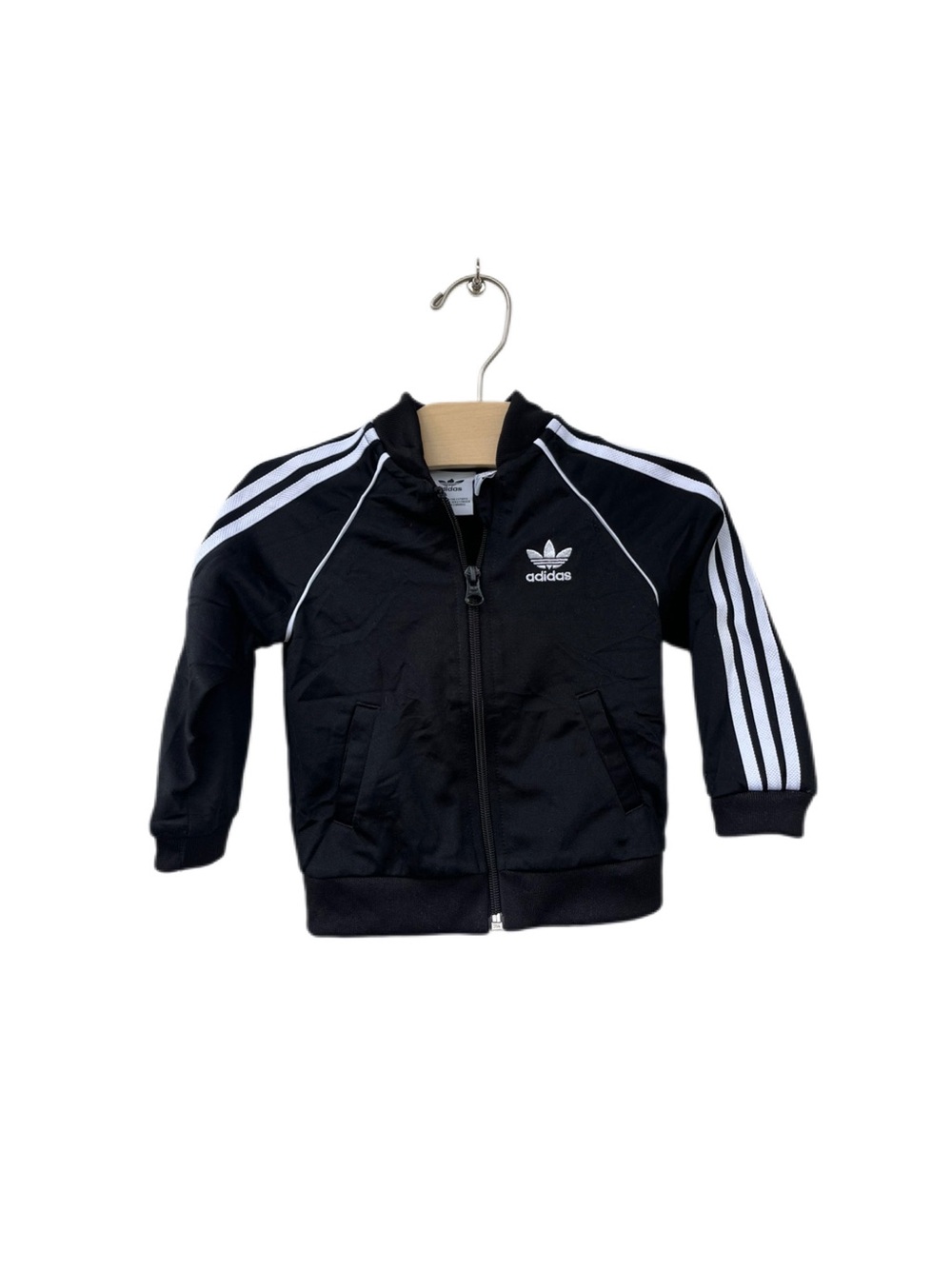 Adidas Kids 12m Baby Black Zip Track Jacket with White Stripes